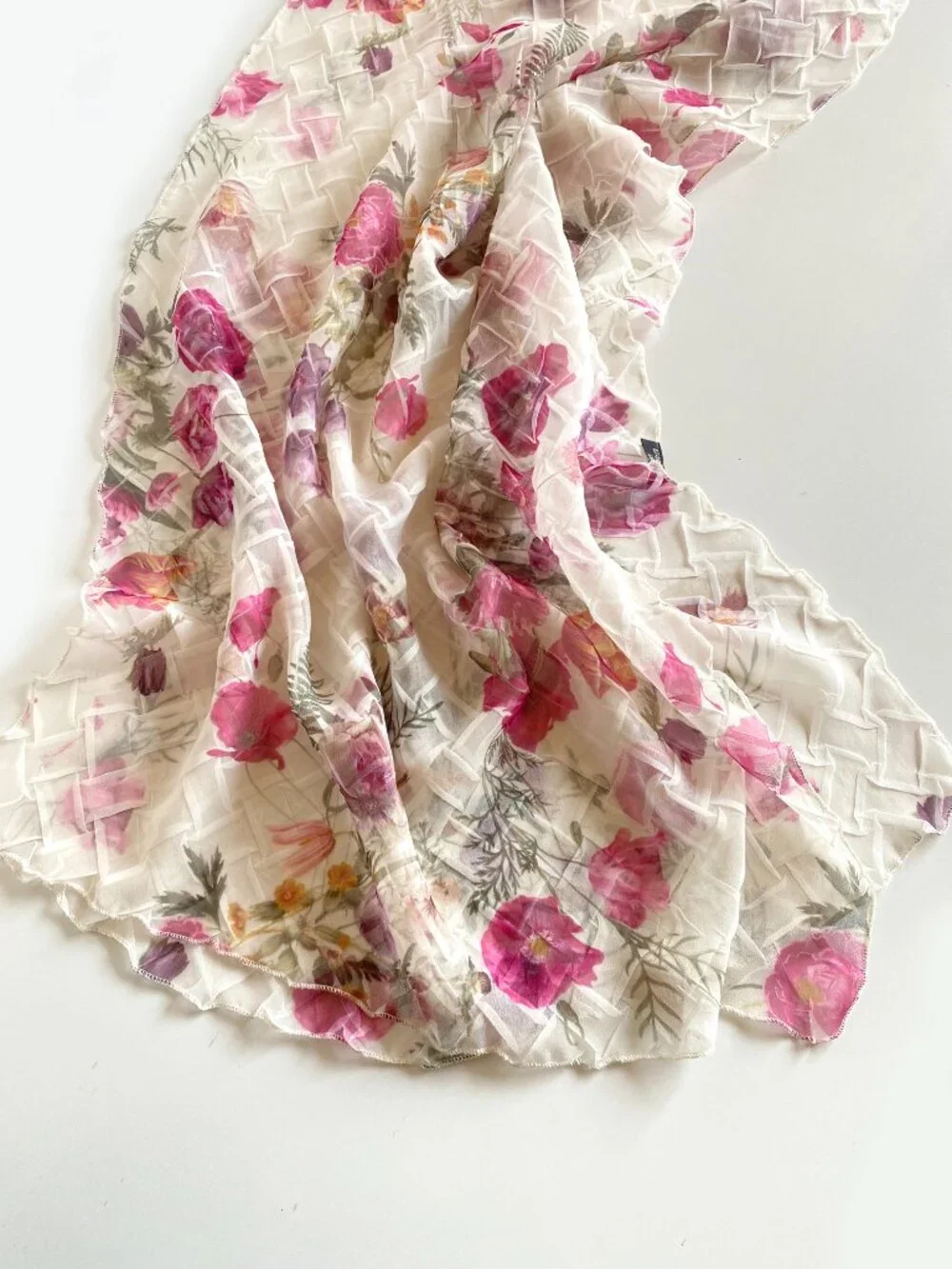 Komarov Shawl Diamond Texture Floral Oblong Sheer Scarf 22